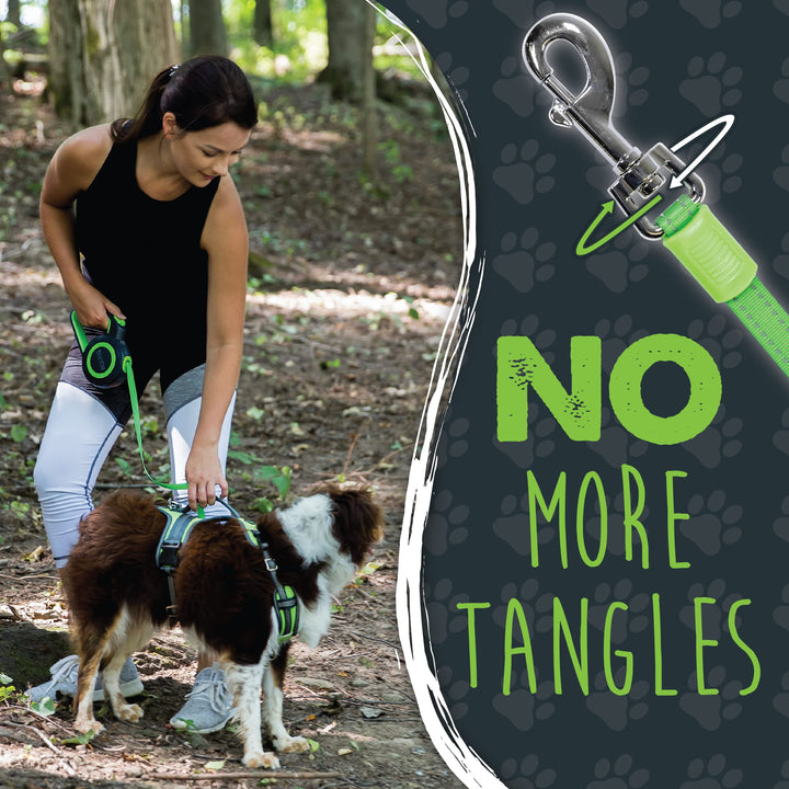 Retractable Dog Leash 2.0 - Auto-Locking Button for The Control When You Need - Stainless Steel Coil for Smooth Retraction - Super Reflective Ring for Nighttime Visibility - No More Tangle