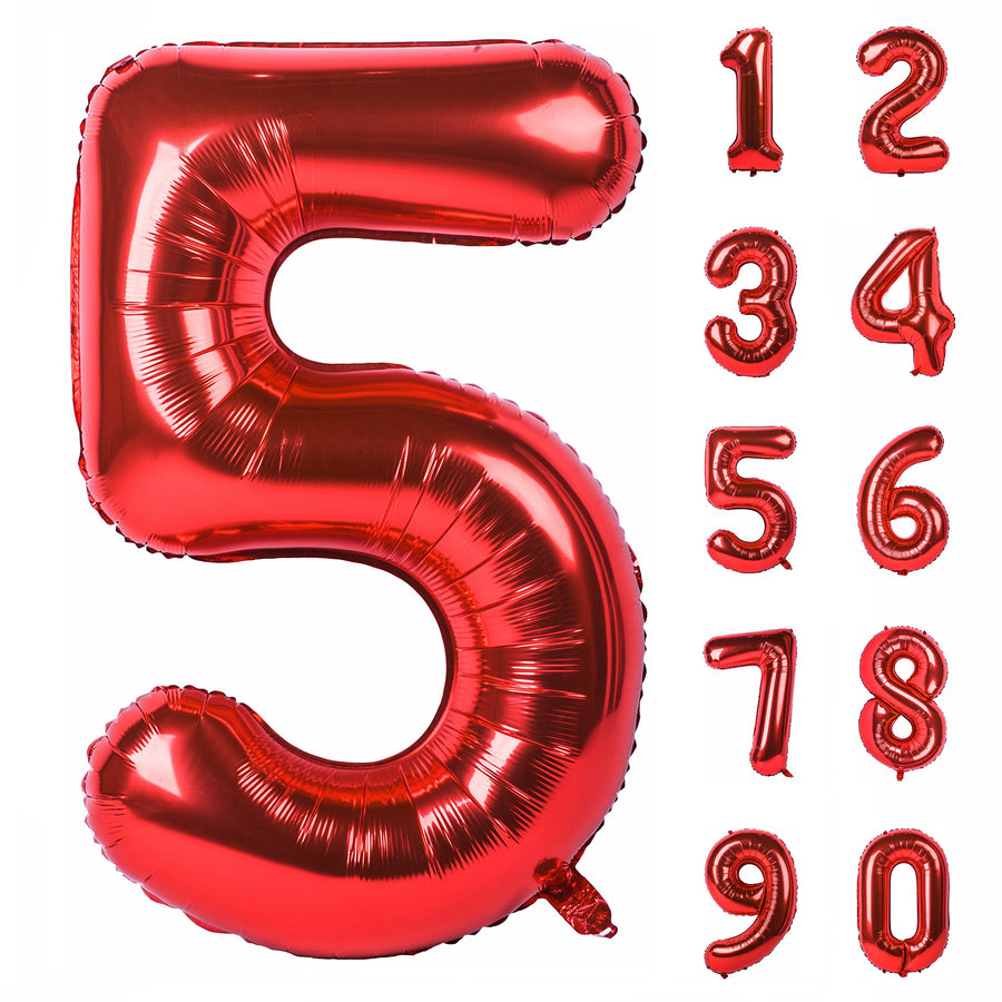 40 Inch Red Large Numbers Birthday Party Decorations Helium Foil Mylar Big Number Balloon Digital 5, 1 Piece