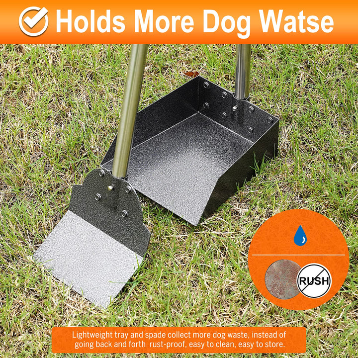 Pooper Scooper, 41.8” Dog Pooper Scooper for Large Dog with Long Adjustable Handle, Heavy Duty Poop Scoop for Large Dogs, Metal Rake Tray Spade Great for Gravel, Dirt (M-New Spade with rake)
