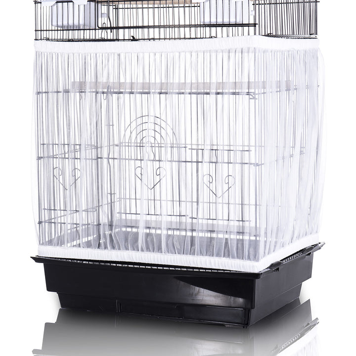 Bird Cage Seed Catcher, Large, Stretchy Form Fitting Mesh Skirt Cover for Parrot Enclosures, Light and Breathable Fabric, Prevent Scatter and Mess, Reusable, Adjustable, Lightweight, White