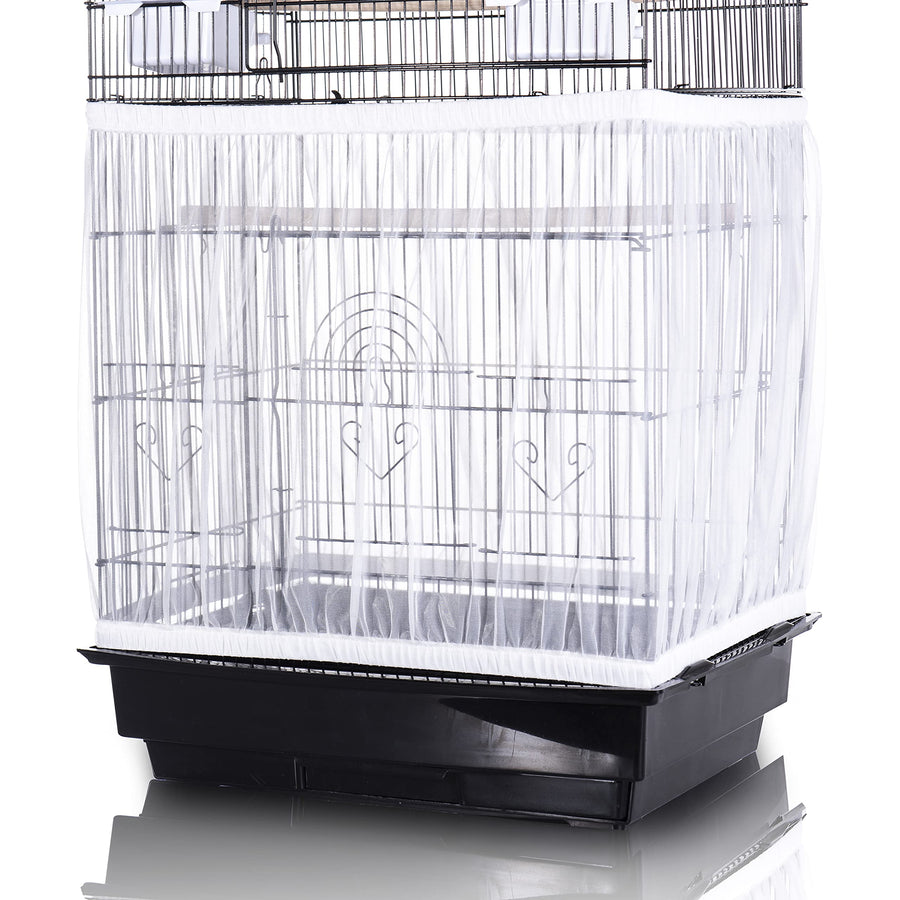 Bird Cage Seed Catcher, Large, Stretchy Form Fitting Mesh Skirt Cover for Parrot Enclosures, Light and Breathable Fabric, Prevent Scatter and Mess, Reusable, Adjustable, Lightweight, White
