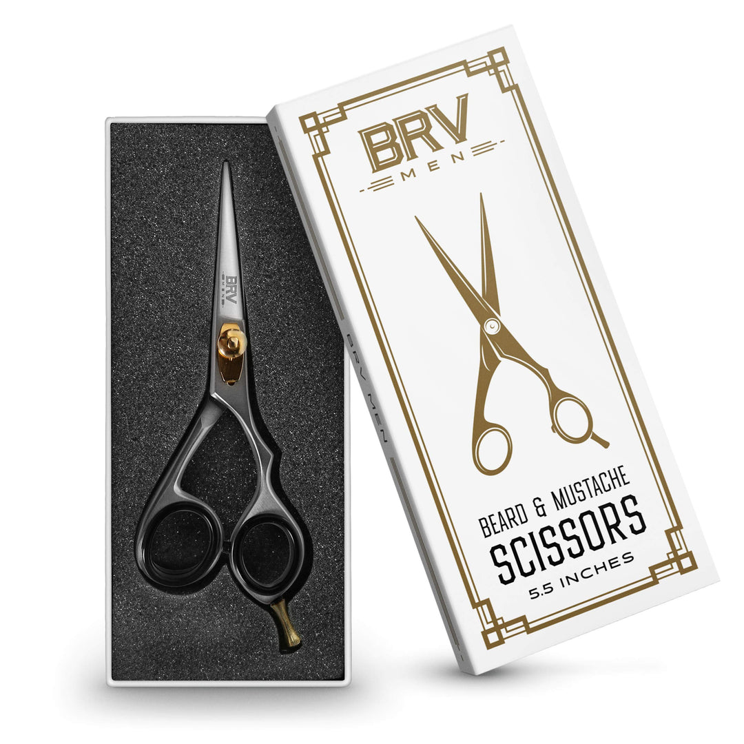 Professional Mustache & Beard Trimming Scissors - 5.5 | High Carbon Stainless Steel & Hammer Forged Mustache Scissors | Razor Sharp Facial Hair Trimming Shears (RIGHT HANDED - Silver)