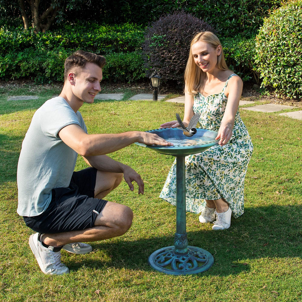 28 Inch Height Polyresin Lightweight Antique Outdoor Garden Bird Bath Green