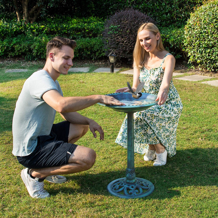 28 Inch Height Polyresin Lightweight Antique Outdoor Garden Bird Bath Green