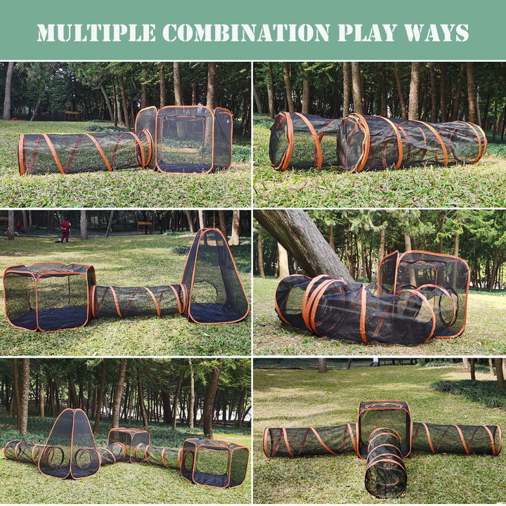 Outdoor Cat Enclosures, 6-in-1 Cat Tent with Tunnel DIY in Multiple Ways, Cat Playpen Play Tents for Cats Rabbits Ferrets and Small Animals, Indoor/Outdoor Cat House