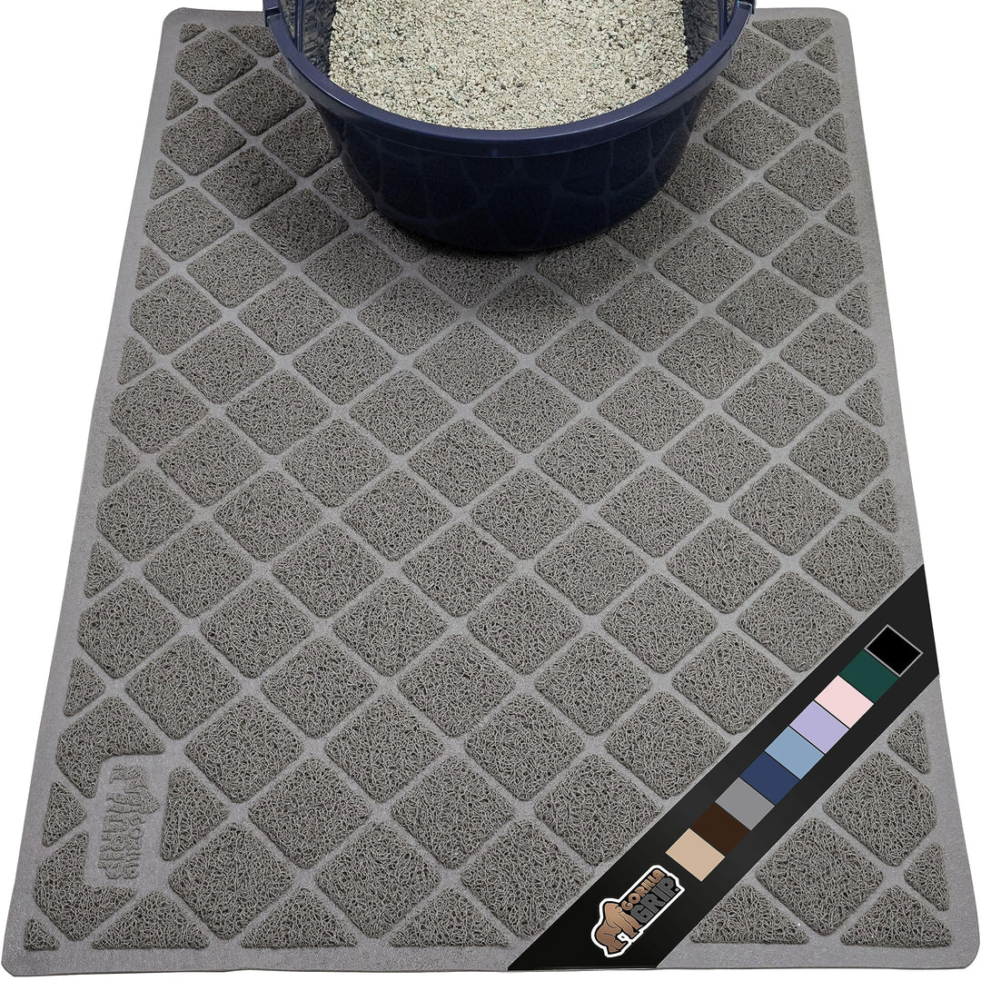 Cat Litter Box Mat, Water Resistant Kitty Litter Trapping Mat, Textured Backing, Easy to Clean, Less Waste and Clean Floors, Kitten Supplies for Indoor Cats, Soft on Paws, 24x17 Gray