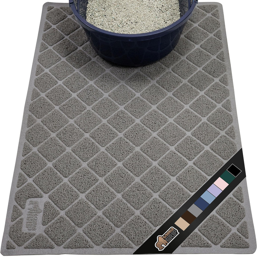 Cat Litter Box Mat, Water Resistant Kitty Litter Trapping Mat, Textured Backing, Easy to Clean, Less Waste and Clean Floors, Kitten Supplies for Indoor Cats, Soft on Paws, 24x17 Gray