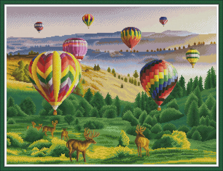 Cross Stitch Kits Stamped Full Range of Embroidery Starter Kits for Beginners DIY 11CT 3 Strands - Colorful Balloons 30.4×23.7(inch)