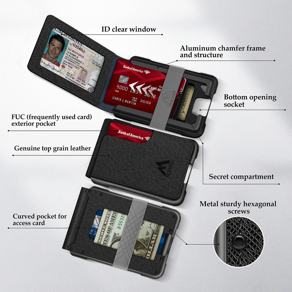 Mens Wallet Tactical Bifold Wallets for Men Metal RFID Blocking Aluminum Money Cards Holder Gifts for Men (Saffiano Black)