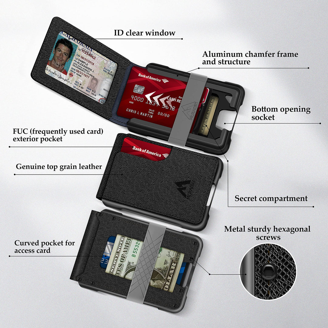 Mens Wallet Tactical Bifold Wallets for Men Metal RFID Blocking Aluminum Money Cards Holder Gifts for Men (Saffiano Black)
