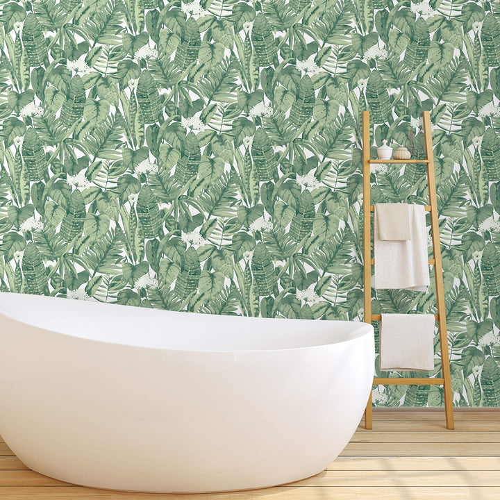 Jungle Green Tropical Removable Peel and Stick Wallpaper, 20.5 in X 16.5 ft, Made in the USA