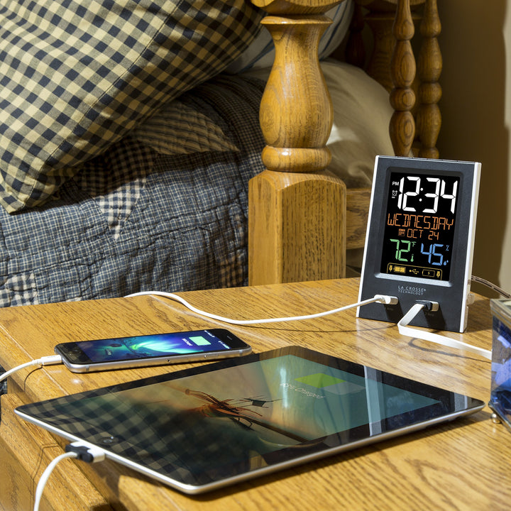 C86224 Dual USB Charging Alarm with nap Timer, 3.74 L x 2.40 W x 5.24 H, Black
