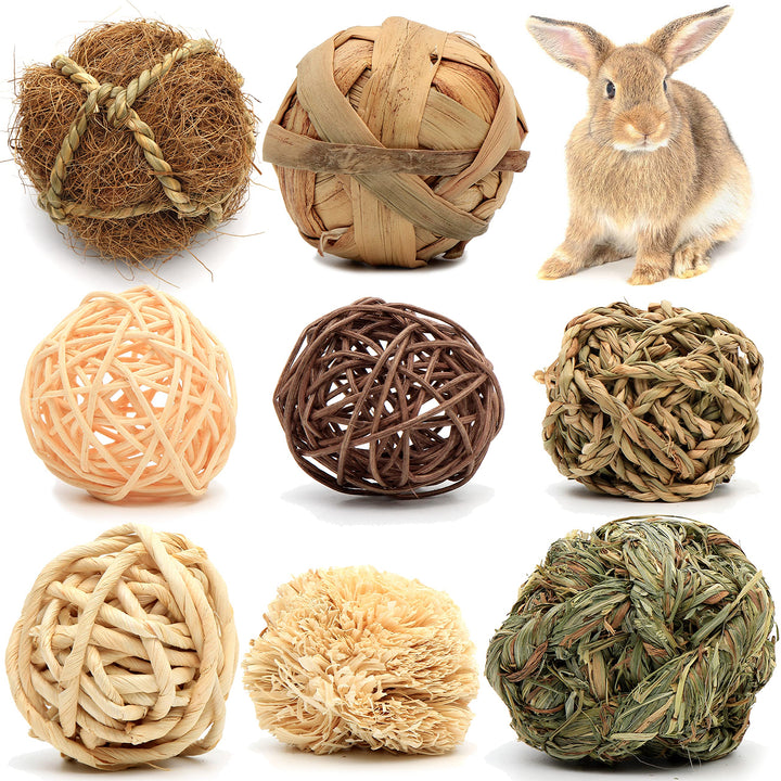 8 Pack Small Animal Activity Toys, Assorted Rabbit Balls, Chewable Teething Activity Toys for Bunny, Rabbit, Hamster, Guinea Pig