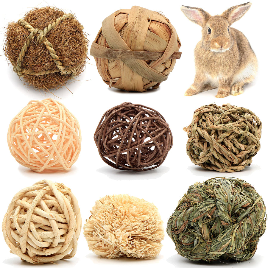 8 Pack Small Animal Activity Toys, Assorted Rabbit Balls, Chewable Teething Activity Toys for Bunny, Rabbit, Hamster, Guinea Pig