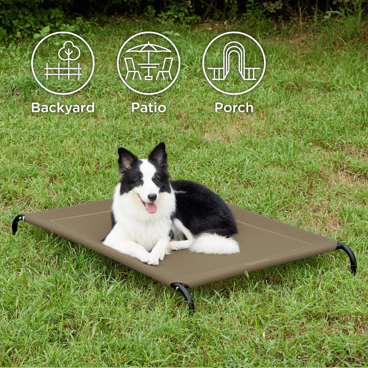 Large Elevated Cooling Outdoor Dog Bed - Raised Cots for Large Dogs, Portable Indoor & Outdoor Pet Hammock Bed with Skid-Resistant Feet, Frame with Breathable Mesh, Brown, 49 inches