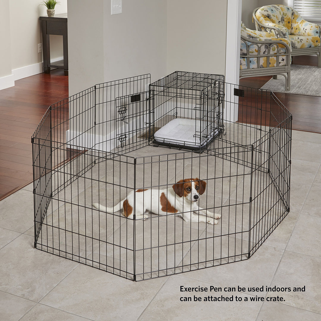 Dog Exercise Pen & Playpen, 24 W x 24 H, with Door, Black