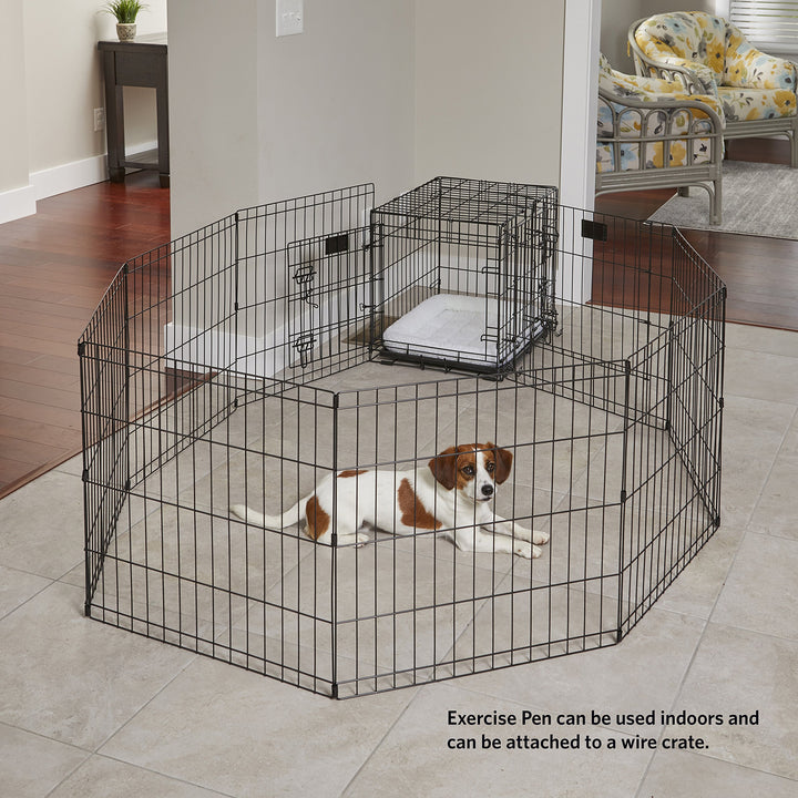 Dog Exercise Pen & Playpen, 24 W x 24 H, with Door, Black