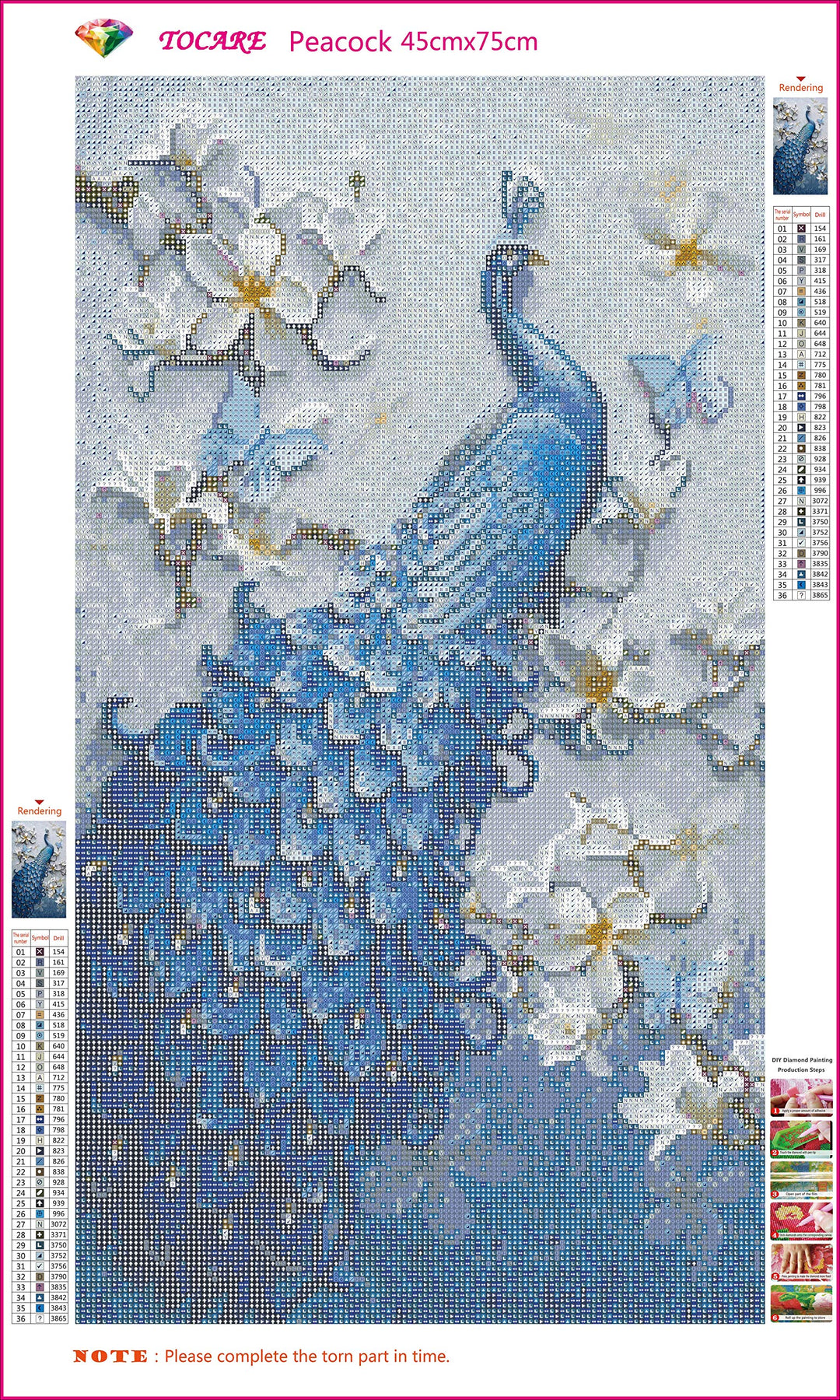 Large Diamond Painting Peacock,Peacock Diamond Painting Kits for Adults 17.7x29.5inch,Full Drill Diamond Art Kits for Adults Peacock for Home Wall Decor