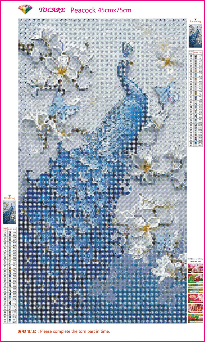 Large Diamond Painting Peacock,Peacock Diamond Painting Kits for Adults 17.7x29.5inch,Full Drill Diamond Art Kits for Adults Peacock for Home Wall Decor