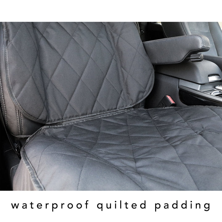Pet Padded Scratchproof Front Seat Cover with Seat Anchor for Cars, Trucks, & SUVs, Water Resistant, Machine Washable & Non-Slip - Quilted Black