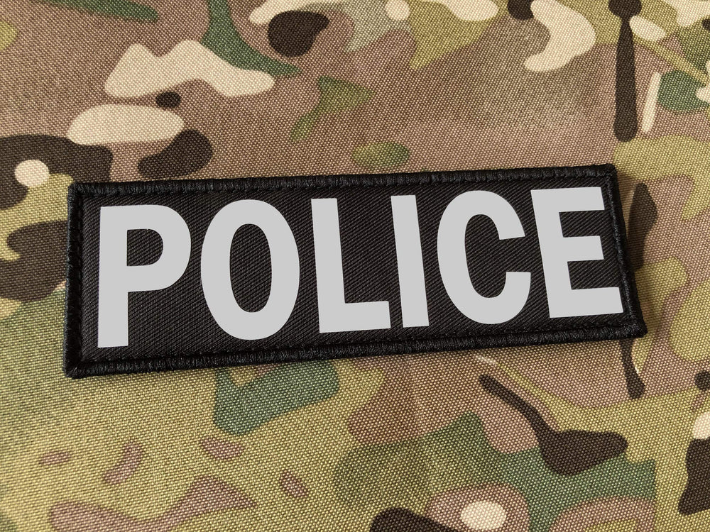 Police Patch with Hook and Loop (Gray-Reflective, 8.5x3 inch)
