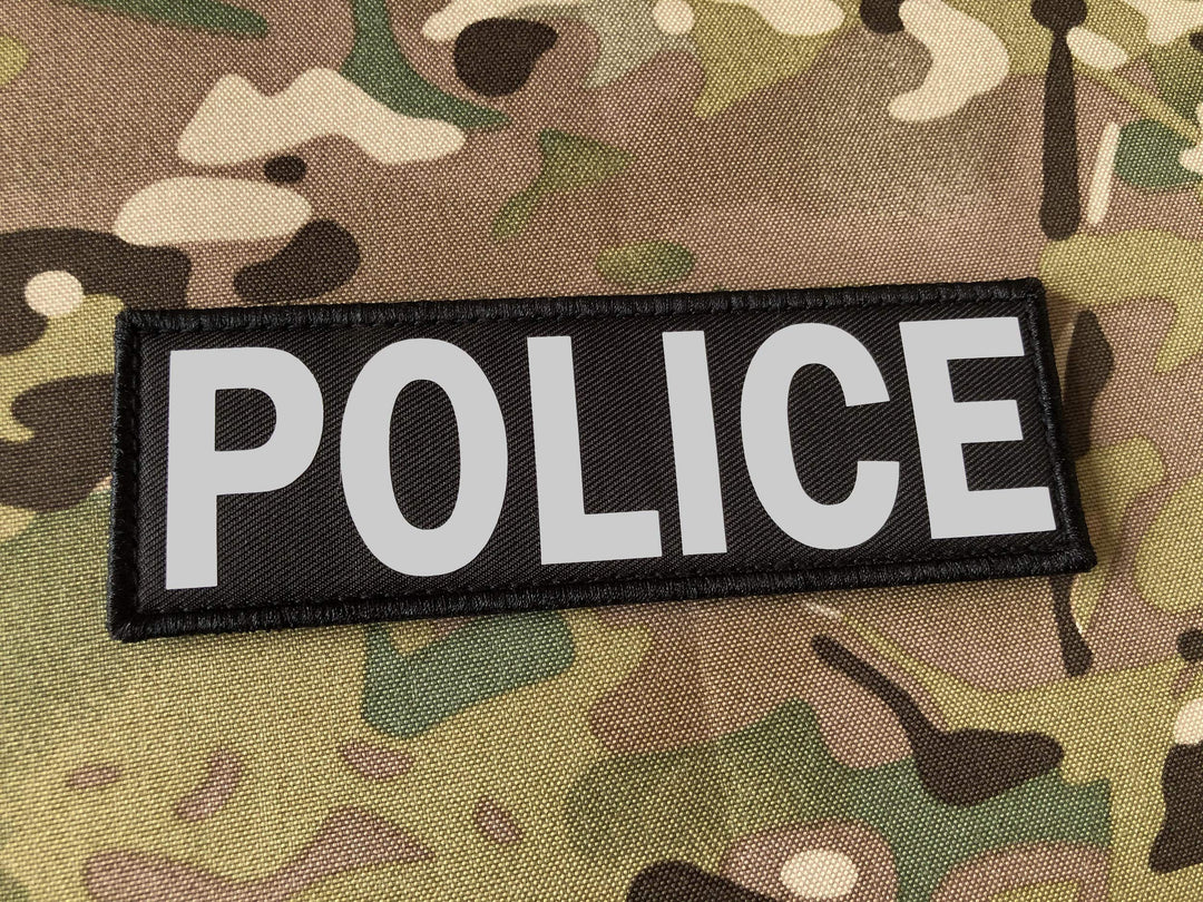Police Patch with Hook and Loop (Gray-Reflective, 8.5x3 inch)