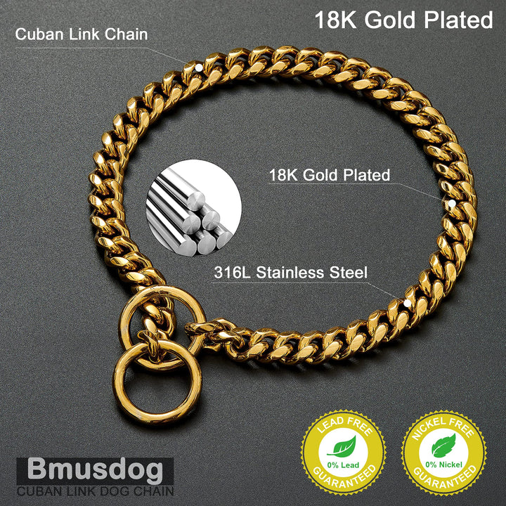 Dog Chain Collar Collar Gold 10MM Cuban Link Dog Collar Stainless Steel Metal Silp Chain Collar Heavy Duty Chew Proof Walking (14)