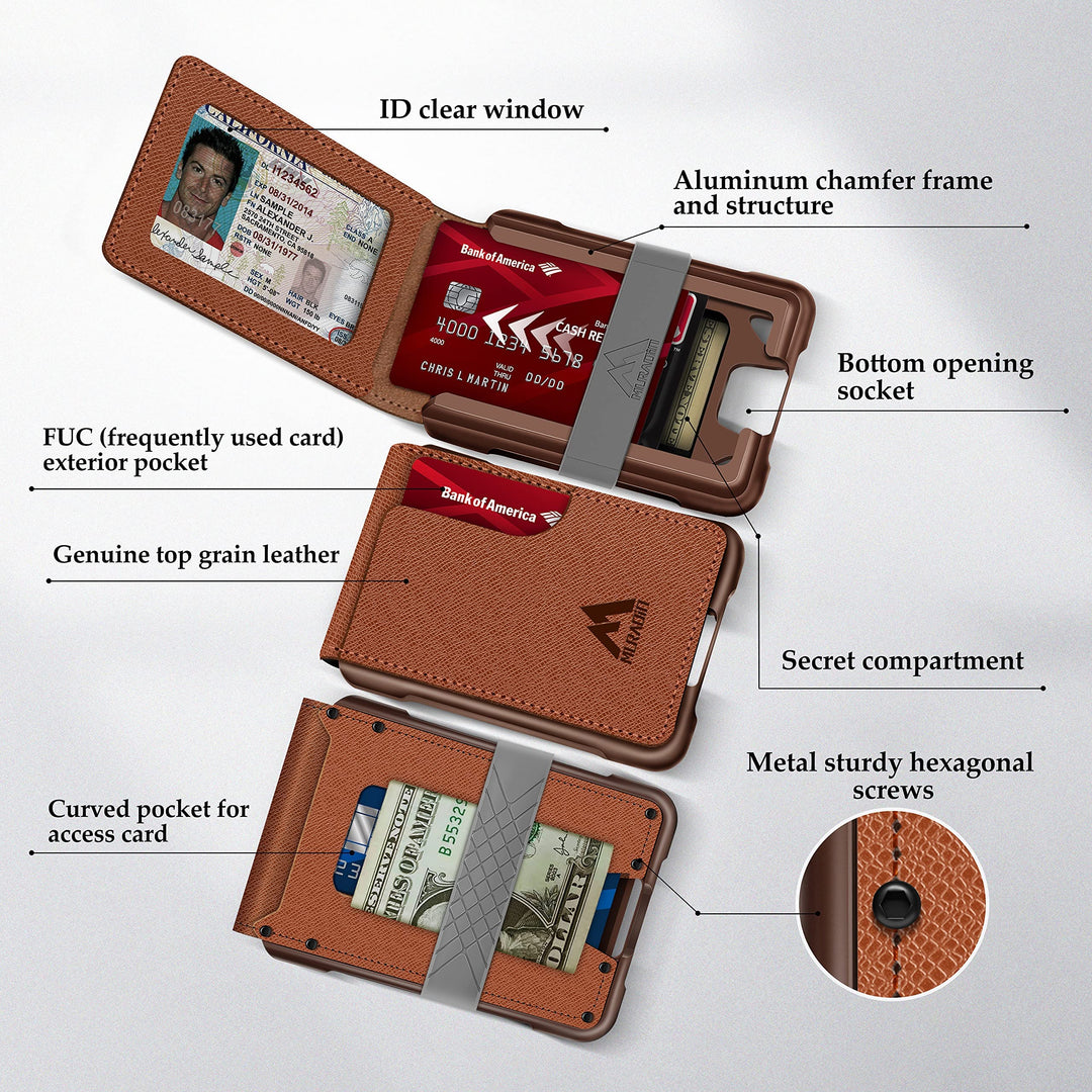Mens Wallet Tactical Bifold Wallets for Men Metal RFID Blocking Aluminum Money Cards Holder Gifts for Men (Saffiano Taupe)