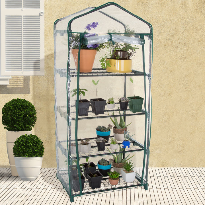 Outdoor Greenhouse ' 63-Inch Hot House with PVC Cover and 4-Tiers of Metal Plant Shelves