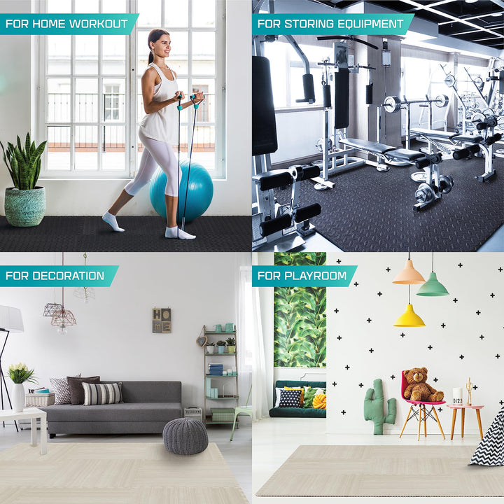 12SQ.FT Wood Grain Puzzle Exercise Mat Protective Flooring, EVA Interlocking Foam Floor Tiles with Border for Home