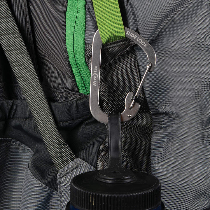 Locking Carabiner Clip, Silver, 1-3/32 in., Stainless