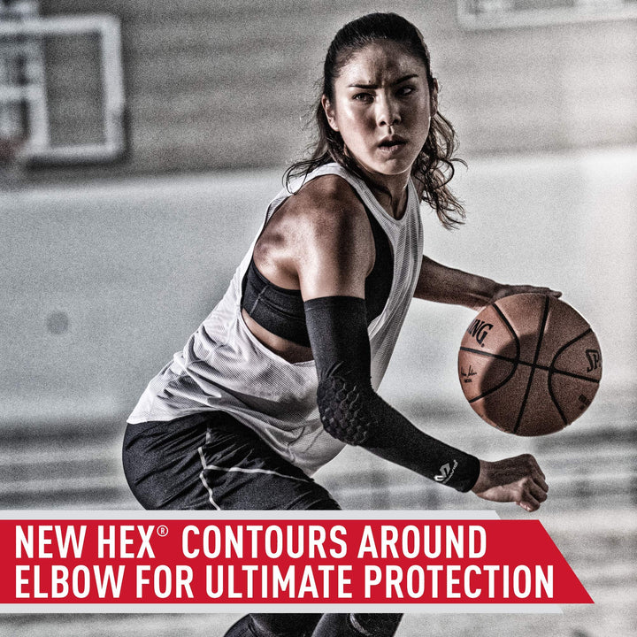 Elbow and Arm Compression Sleeve with HEX padding. For Basketball, Football, Baseball and more. Knit Airflow and UV Protection.