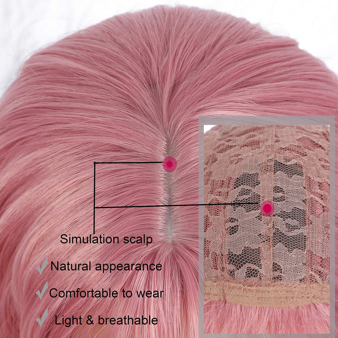 , Short Wigs Pink Wavy for Women Cosplay Wigs, 12 inch Synthetic wig with Adjustment Straps and Comfortable Rose Net Inside,Best Synthetic Heat Resistant Fiber(Pink)