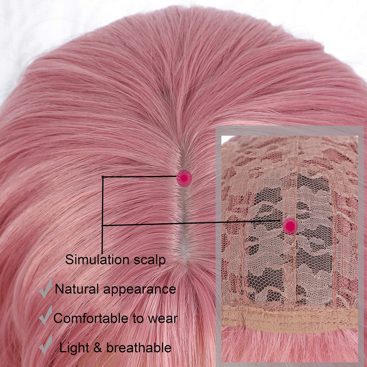 , Short Wigs Pink Wavy for Women Cosplay Wigs, 12 inch Synthetic wig with Adjustment Straps and Comfortable Rose Net Inside,Best Synthetic Heat Resistant Fiber(Pink)