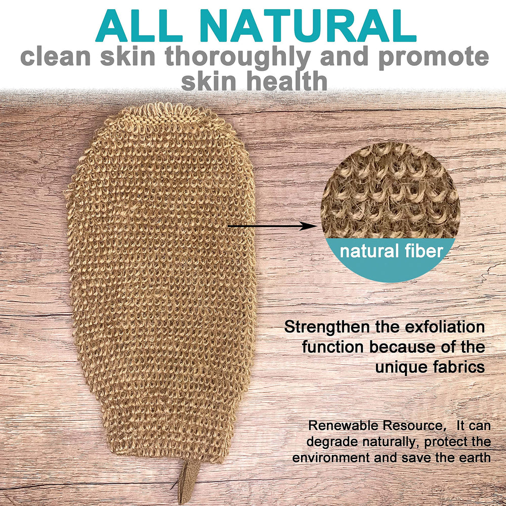 4 Pack 100% Natural Exfoliating Hemp Glove Mitt Mitten - Bath Sponge Scrubber Remove Dead Skin - Deep Clean & Invigorate Your Skin - Machine Wash and Dry - Double Sided Available