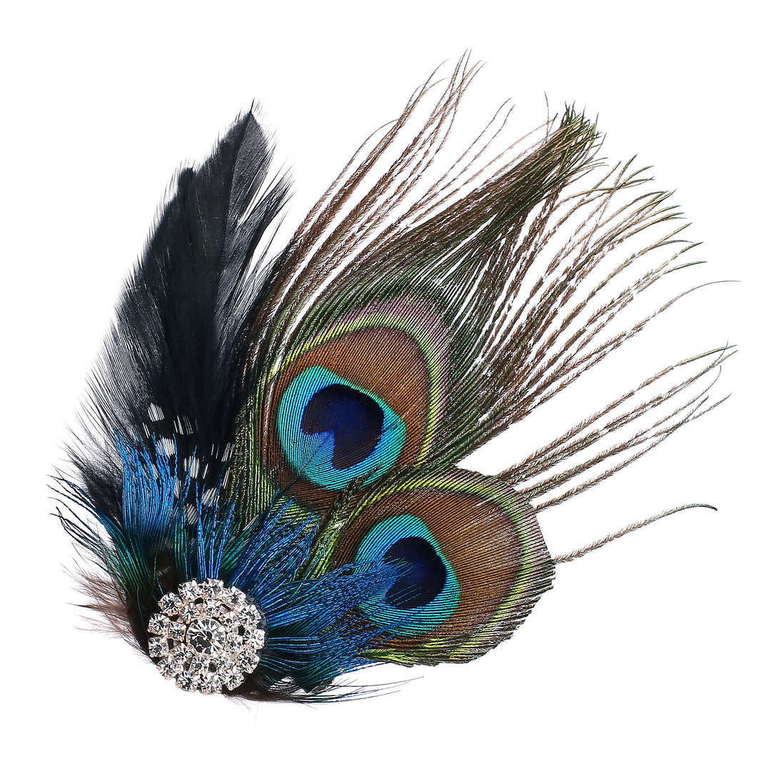 Hair Clip Peacock Feather with Rhinestones, 1920s Peacock Flapper Fascinator, One Size Fits Most, Accessories for Women (Style 1)