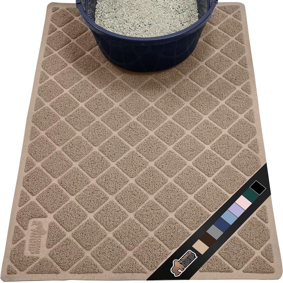 Gorilla Grip Cat Litter Box Mat, 35x23, Water Resistant Kitty Litter Trapping Mat, Textured Backing, Easy to Clean, Less Waste and Clean Floors, Kitten Supplies for Indoor Cats, Soft on Paws, Beige