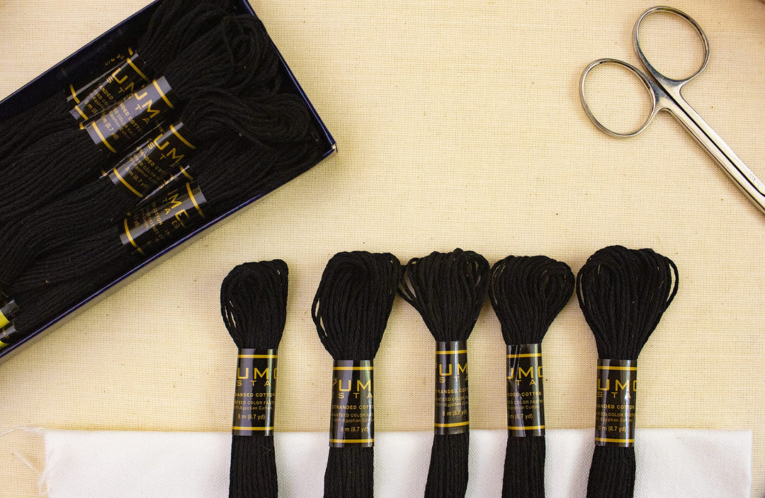 12 Pieces Black Colour Premium Embroidery Thread | 100% Egyptian Cotton Premium Skeins | Cross Stitch Embroidery Floss | Oeko TEX Certified Stranded Cotton (Black)