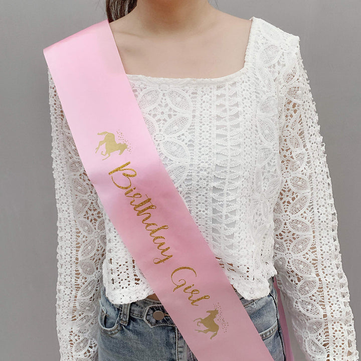 Unicorn Birthday Girl Pink Satin Sash for Girls - Unicorn Party Supplies Birthday Sash - Happy Birthday Unicorn Party Supplies, Favors and Decorations