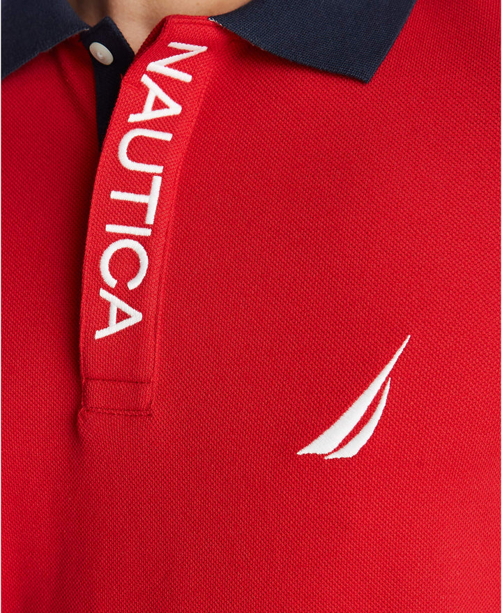 Men's Short Sleeve Color Block Performance Pique Polo Shirt, Red, XX-Large