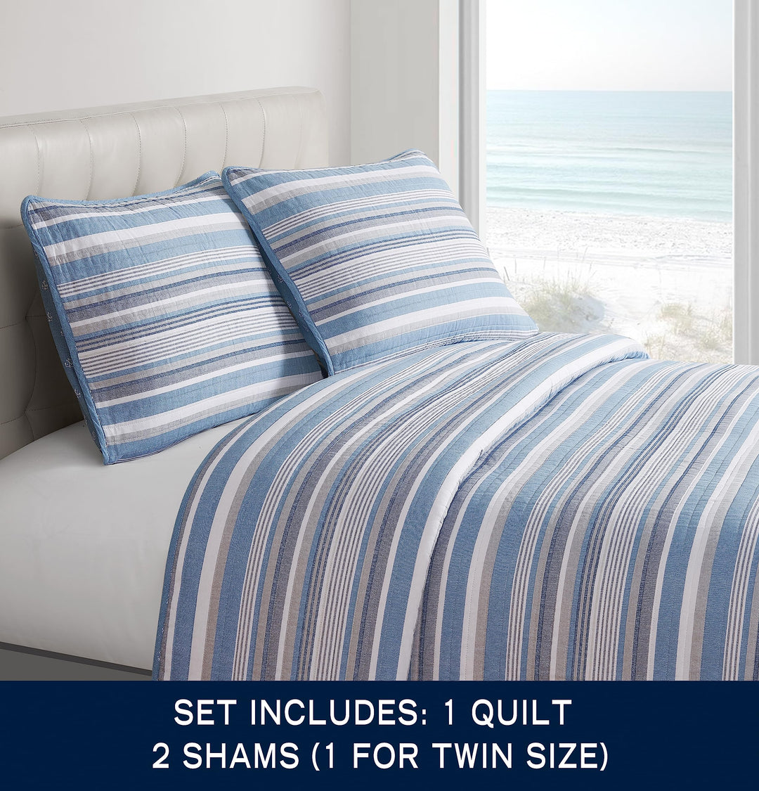 Quilt Set Cotton Reversible Bedding with Matching Sham, Dorm Room Essentials, Twin, Jettison Grey