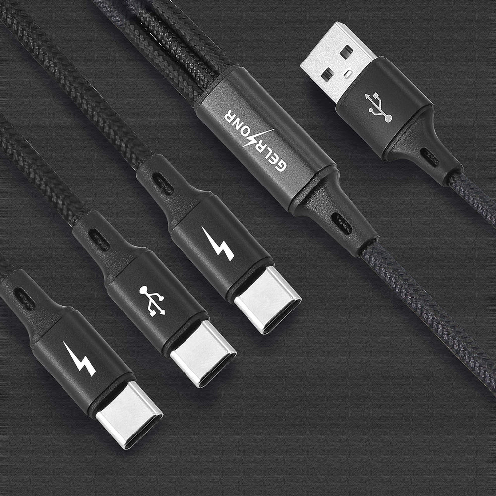 Multi-USB C Cable 3A, 3 Type-C Male Plugs, 3-in-1 Nylon Braided Charging Cable, Compatible with Tablets, Mobile Phones/Android, etc. 4FT-1.25M (4FT-1.25M)
