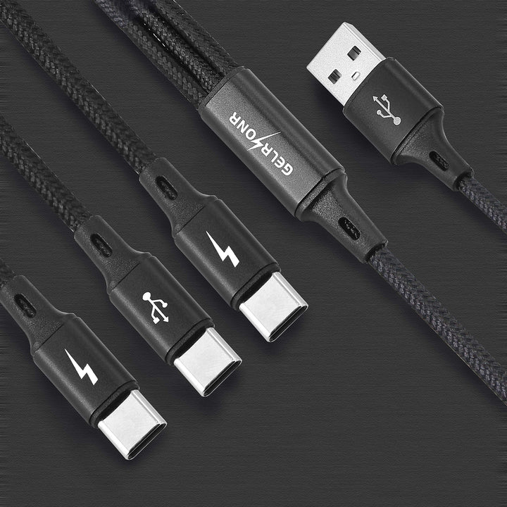 Multi-USB C Cable 3A, 3 Type-C Male Plugs, 3-in-1 Nylon Braided Charging Cable, Compatible with Tablets, Mobile Phones/Android, etc. 4FT-1.25M (4FT-1.25M)