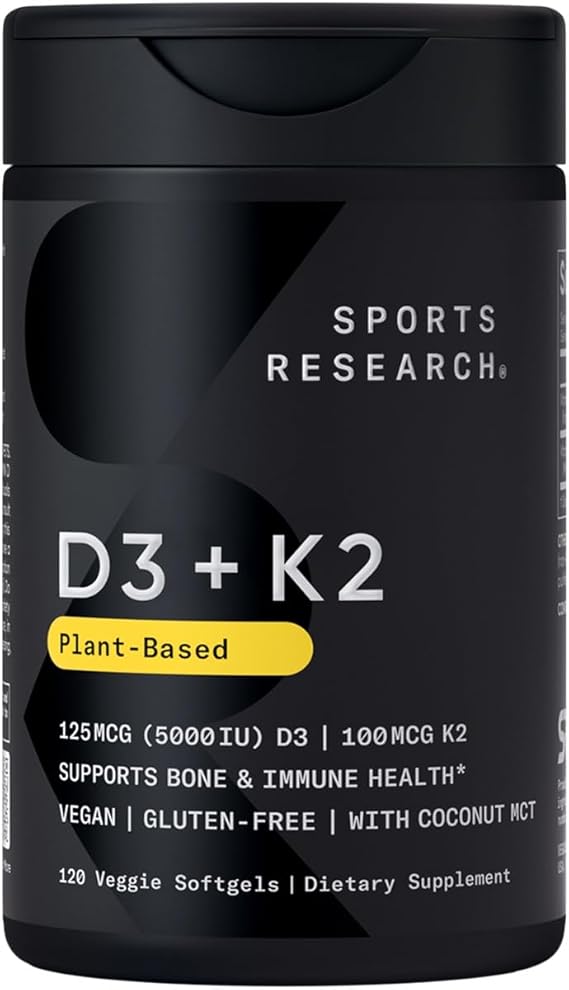 ® Vitamin D3 + K2 with Coconut MCT Oil | Vegan D3 5000 IU with K2 100 mcg for Bone & Immune Health | Vegan Certified, Soy & Gluten Free - 120 Softgels