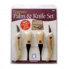 Flexcut Wood Carving Tools Beginner Palm &amp; Knife Set KN600 | Includes Cutting Knife and Detail Knife Plus Two Palm Tools | 1095 High Carbon Steel Blades and Ergonomic Ashwood Handles