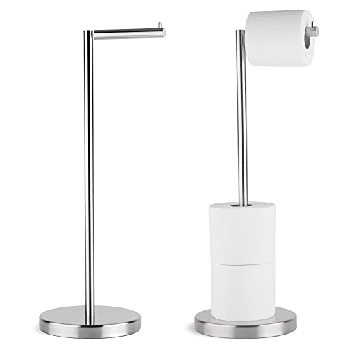 Marmolux Acc - Free Standing Toilet Paper Holder Stand Brushed Steel Finish 1pc - Storage for 4 Rolls of Toilet Tissue SUS 304 Stainless Steel Bathroom TP Stand - Toilet Paper Stand - Toilet Holder