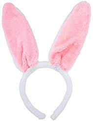 Pink White Fuzzy Bunny Ear Halloween Costume Accessory Headband