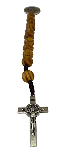 Saint Benedict Medal Prayer Pocket Rosary Catholic Brown Wood Beads San Benito Tenner Open Style One Decade Rosary