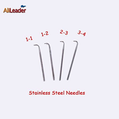 Ventilating Needle for Lace Wig - Brass Ventilating Holder and 4 Different Size Stainless Steel Needles (1-1, 1-2, 2-3, 3-4) for Make/Repair Lace Wig