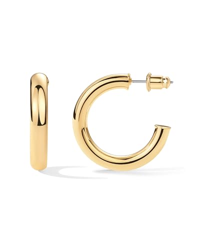 14K Yellow Gold Plated Lightweight Chunky Open Hoops | Gold Hoop Earrings for Women | 30mm Thick Infinity Gold Hoops Women Earrings